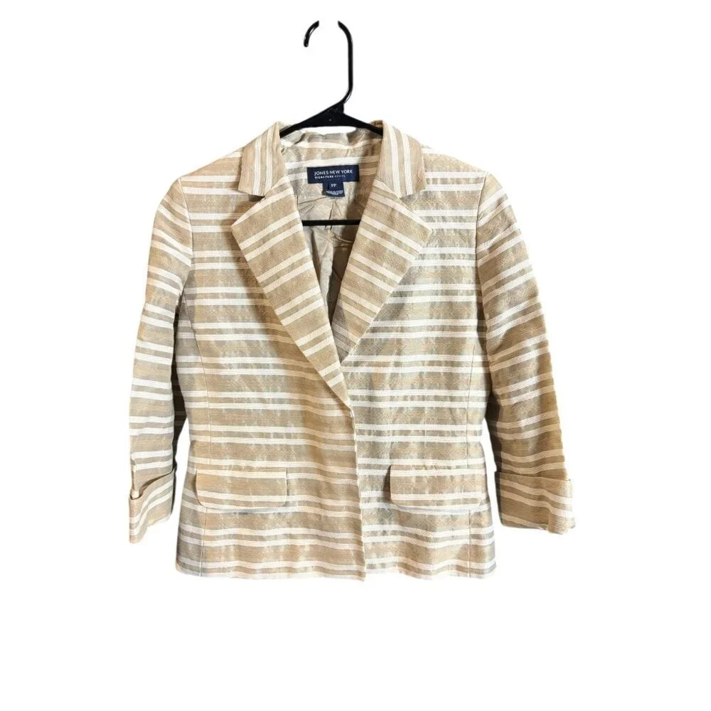 Jones New York Women's Tan & White Casual Short Blazer - Picture 2 of 8